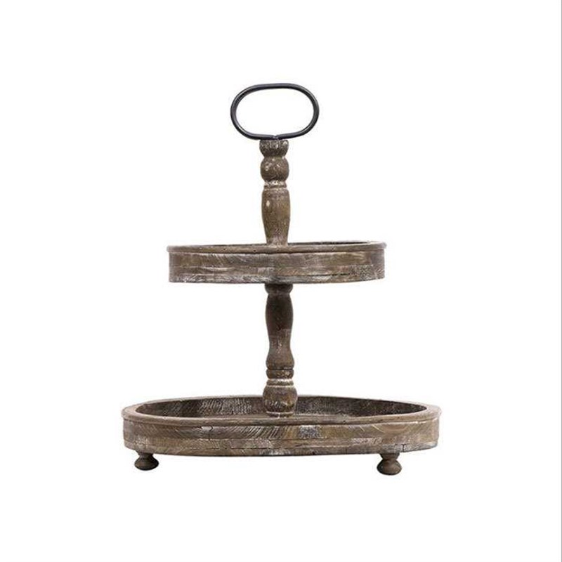 源头工厂简约时尚乡村复古厨房农舍做旧风格2层圆形双层糕点托盘