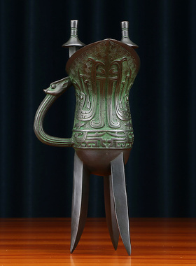 纯铜爵杯摆件仿古青铜器纯铜凤爵杯酒杯收藏家居办公室装饰品礼品