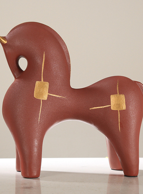 现代极简红色马树脂摆件抽象客厅酒店玄关K办公室装饰北欧轻奢高