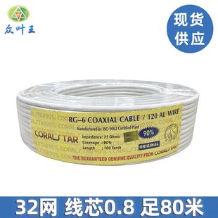 CABLE同軸電纜 閉路電視信號線眾A 出口RG6 80米電視用戶連接線