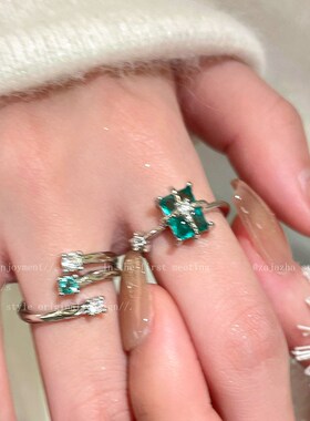 薄荷蓝锆石芒星i戒指女2025年新款爆款叠戴食指戒时尚个性百搭指