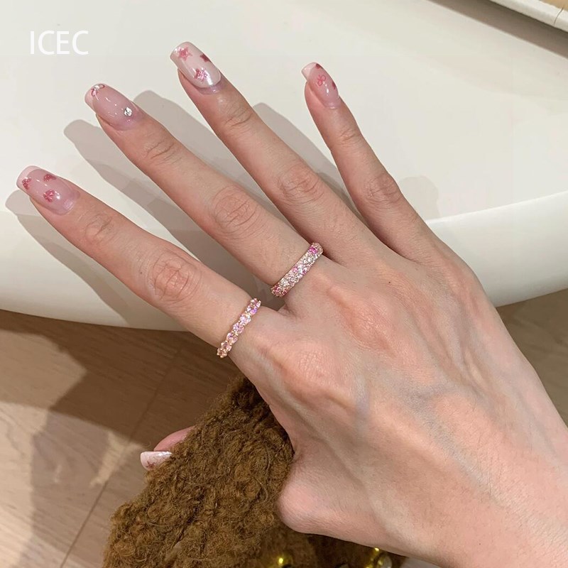 樱花粉仿锆石戒指女轻奢t高级感食指戒夏季甜美风指环小众设计感
