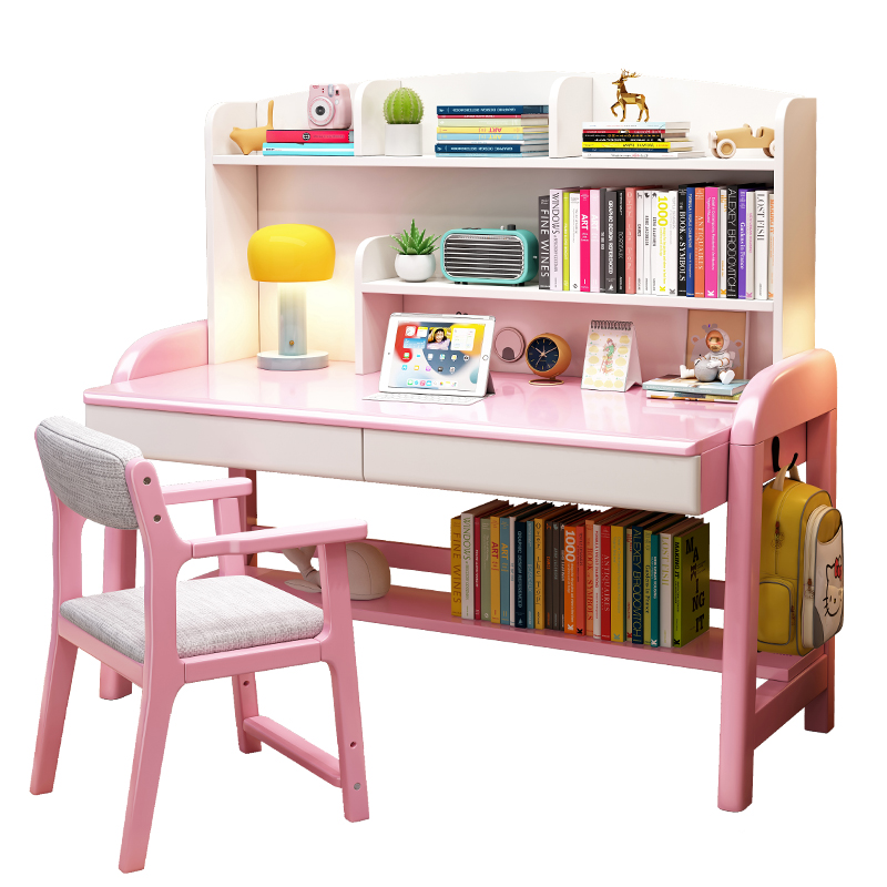 书桌儿童学习桌中小学生家用书桌子卧室男孩实木可升降桌椅套装