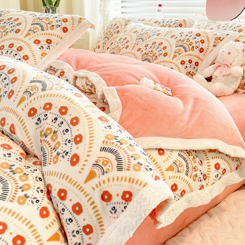 北欧风冬季c牛奶绒床上四件套加厚加绒被套法兰珊瑚绒床单2023新