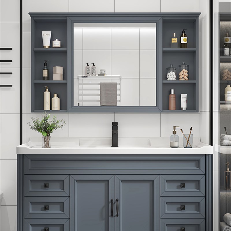 北欧风卫生间落地式浴室柜洗w手盆柜组合陶瓷一体盆防水洗漱台洗