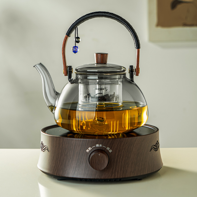 玻璃茶壶耐高温泡茶壶家用v大容量电陶炉专用煮茶壶蒸煮两用提梁