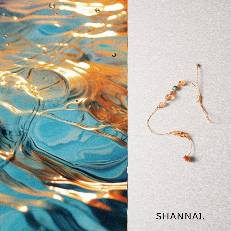 shannai原创璟灿新中式琥B珀黄水晶绿松石手链编绳可调节手绳