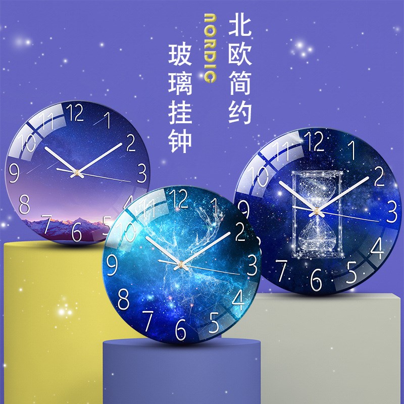 网红玻璃挂钟客厅时钟家用静音钟表卧室G石英钟现代欧式挂表30cm