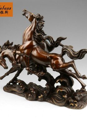 班德拉斯纯黄铜创意马到成功双马铜马摆件客厅办公装饰工艺品摆件