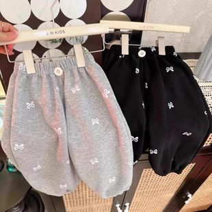 子舒适休闲束脚裤 儿童春秋休闲裤 女宝宝裤 蝴蝶结灯笼裤 宽松罩棉裤