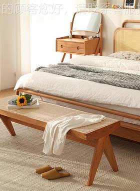 北欧现客简代约餐椅实厅ctd001餐厅家用小户型白蜡木藤编长条凳床