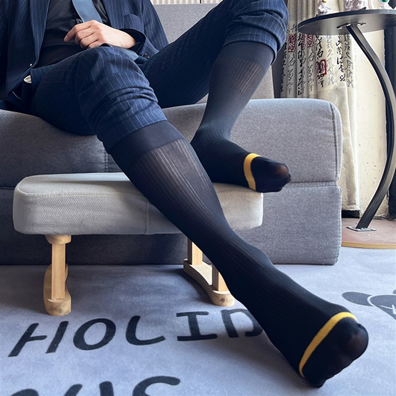 3双男细条高端黑色男士商务正装丝袜中长筒丝袜日系薄款西装丝袜