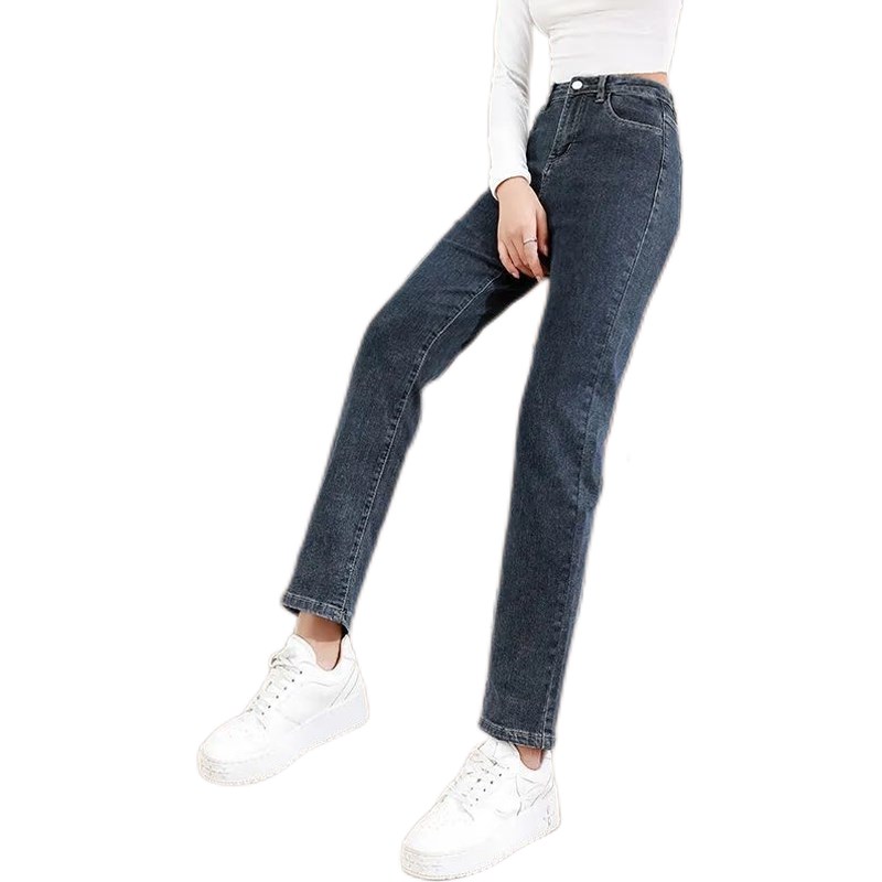 牛仔裤2025年秋冬加绒烟管裤直筒女九分高腰弹力长大码新款梨型