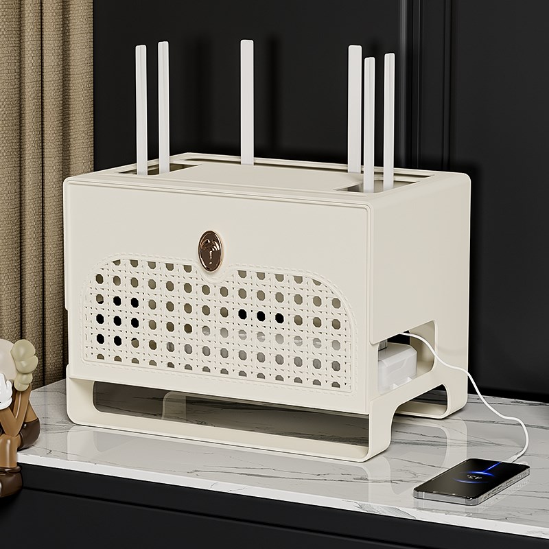 天鼠wifi路由器收纳盒子客厅电视机顶盒K置物架排插座整理光猫放
