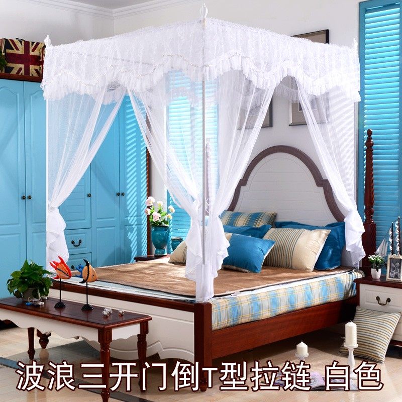 皇博蚊帐三开门式拉链加密加厚1.2公主风1.8m床纹S帐1.5米双人家