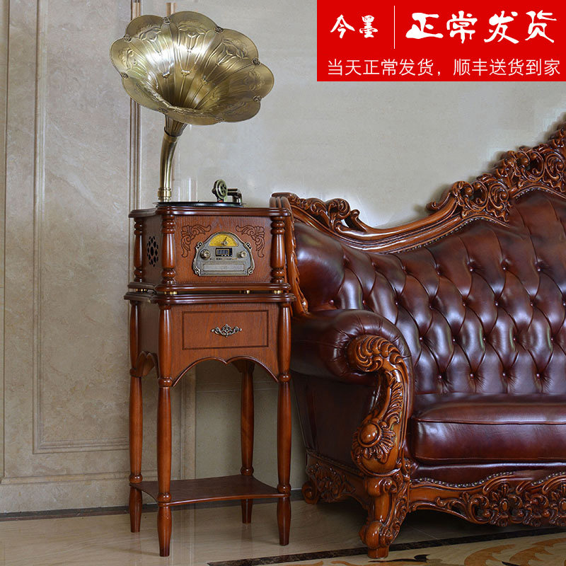 黑胶唱片机留声机欧式复古老式大喇叭电唱机O古典音响客厅摆件仿