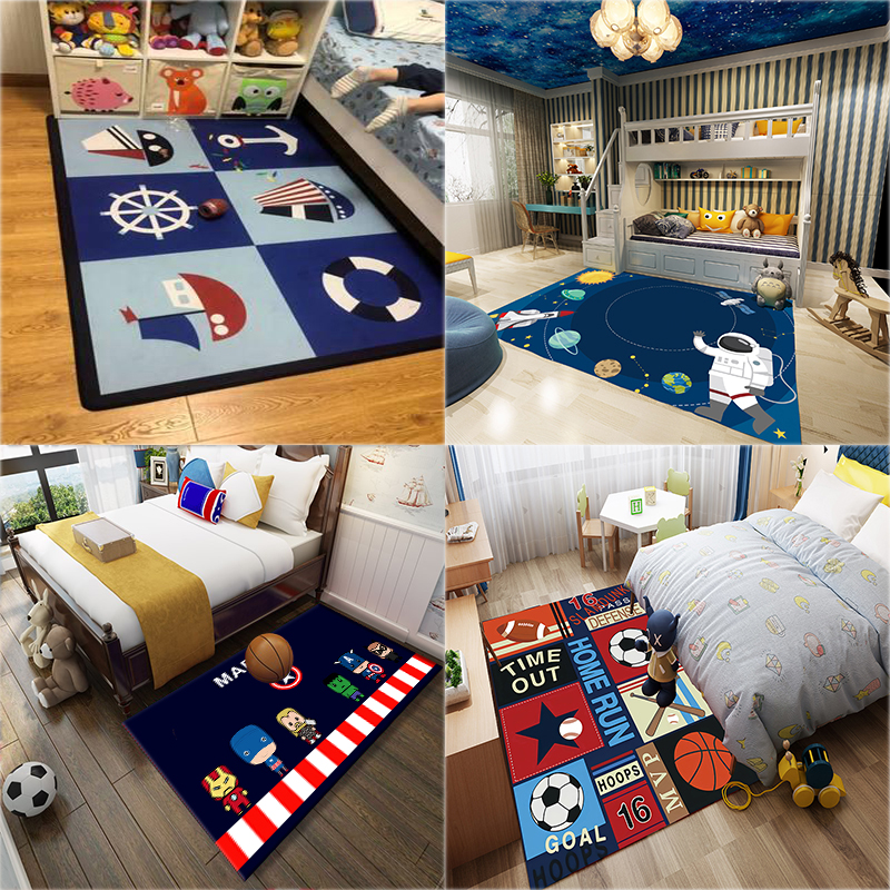 儿童房地毯卧室床边卡q通地垫防滑益智游戏男孩地中海风房间可定
