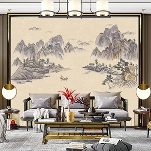 独绣新款独d秀刺绣无缝壁布悠然山居图客厅电视沙发背景墙布新中