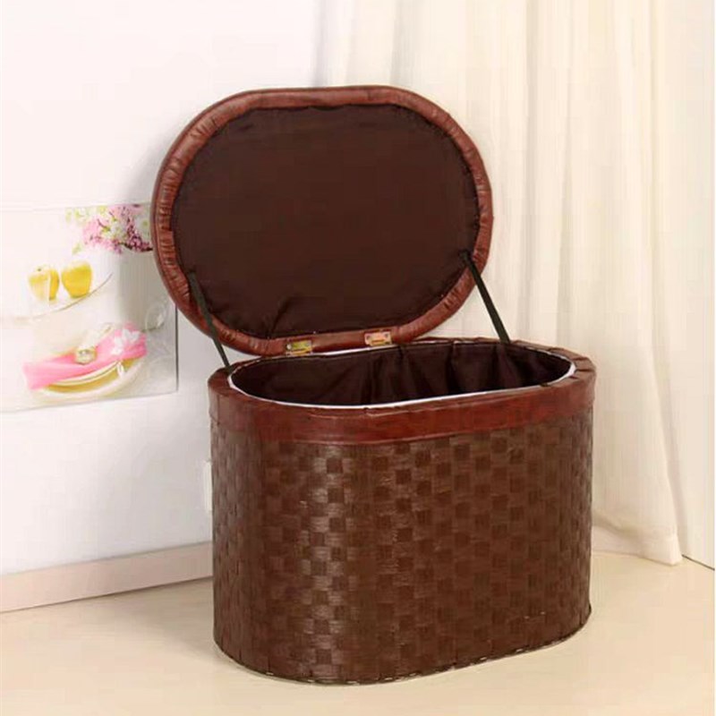 韩式田园藤编实木换鞋凳高坐箱收纳箱收纳凳储物凳坐墩PU凳子