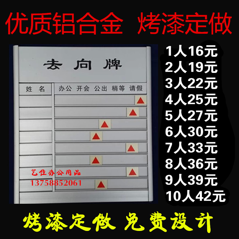 人员去向牌烤漆丝印字可更换抽拉铝合金科室牌门牌定Y制多人去向