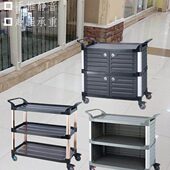 南方塑料送餐车三层上菜车收碗碟车挂桶饭店餐厅传菜手推车静音轮