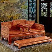 岭林香樟木古典中式 实木仿古明清家具休闲沙发床蹋罗汉床三件套