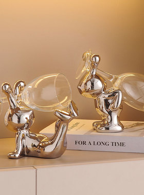 创意兔子红酒架摆件轻奢电视柜A酒柜装饰家居摆设客厅餐边柜酒杯