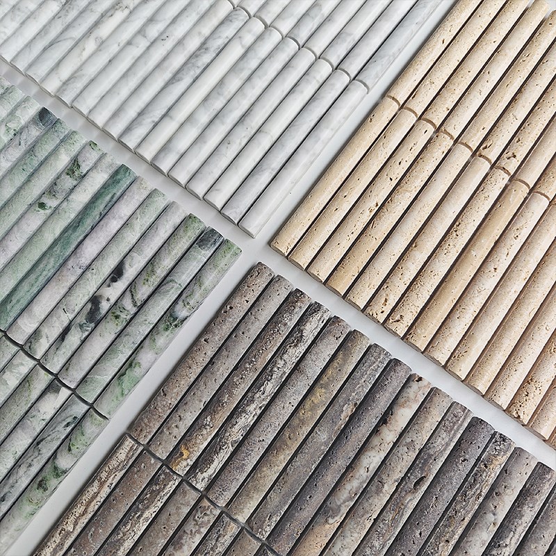 佳纷长条棍子石材马赛克洞石卡y白凸面立体酒吧吧台餐厅背景墙瓷