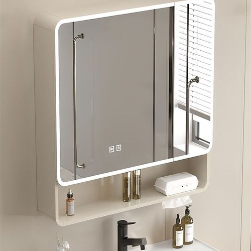 太空铝加高圆弧浴k室镜柜卫生间智能带灯挂墙式带美妆收纳架储物