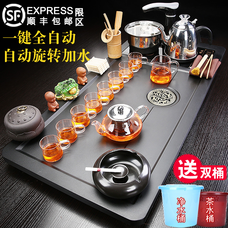 茶盘茶台全自动烧水壶一体紫砂茶具套装家用客厅办公功Z夫茶海整
