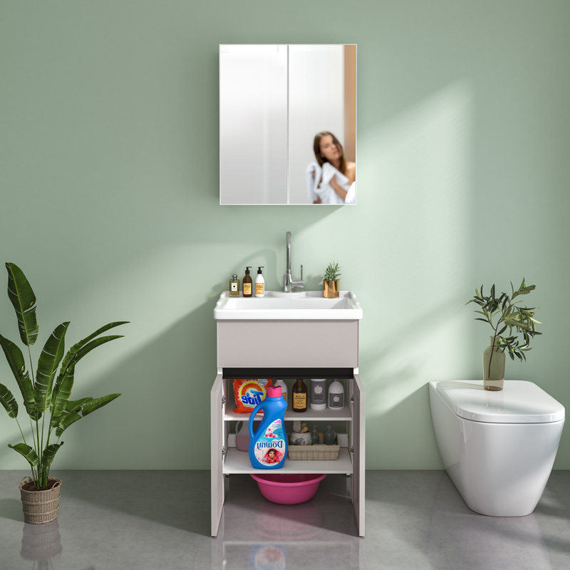 洗衣柜脸盆一体组合带搓板洗衣槽阳台柜陶瓷盆太空铝卫生间洗手盆