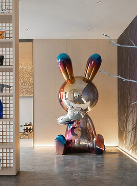 现代卡通玻璃钢兔子电镀雕塑装饰动物摆件酒店大堂别墅美陈落地