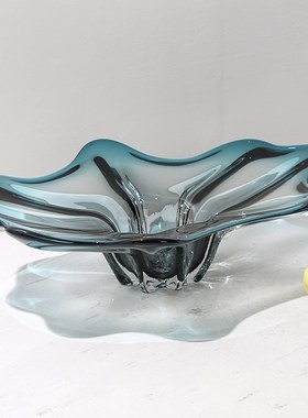 特厚琉璃摆件大水果盘现代简约客厅样板间酒店茶几桌面收纳糖果盘