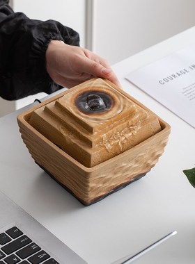 简约现代方圆流水摆件招财小喷泉循环水办公室桌面客厅书房装饰品