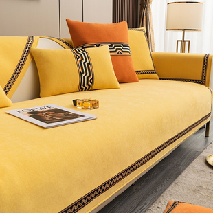 高r级感简约现代四季 黄色轻奢风沙发垫夏季 通用防滑布艺皮套罩盖