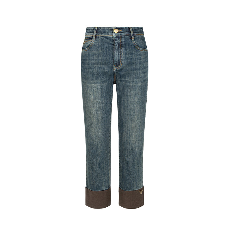 【时菲菲】商场同款春秋翻边直筒暖姜牛仔裤N138A43680,女装/女士精品,牛仔裤,淘宝优惠券,粉丝福利购,淘宝优惠卷