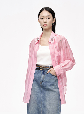 【时菲菲】商场同款夏季新品重工手工订钻衬衫N044A42356