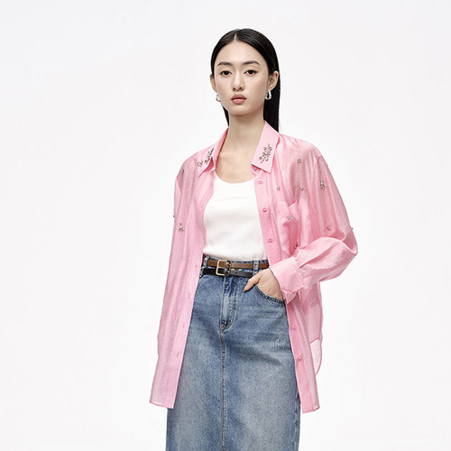 【时菲菲】商场同款夏季新品重工手工订钻衬衫N044A42356