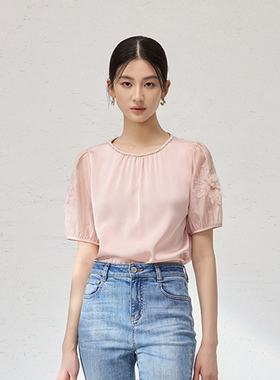 【时菲菲】商场同款夏季温婉柔美圆领灯笼袖上衣N025A52746