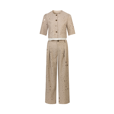 【时菲菲】商场同款春季镂空TR面料撞色套装N203A51194