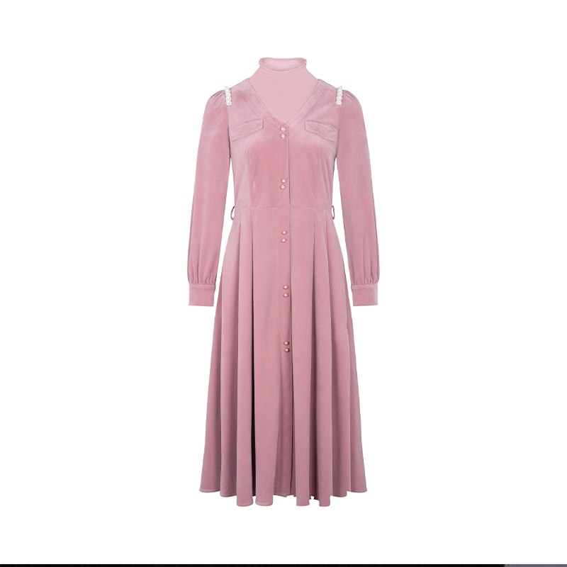 【时菲菲】商场同款冬季进口斜纹韩国绒连衣裙N1910B34074