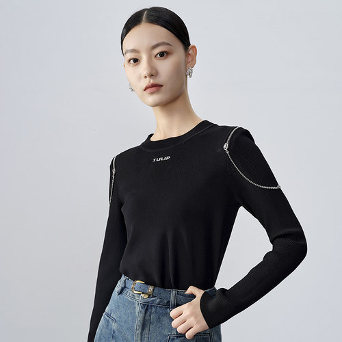 【来了就好】商场同款春秋新品小垫肩立领针织衫NDY1A41518