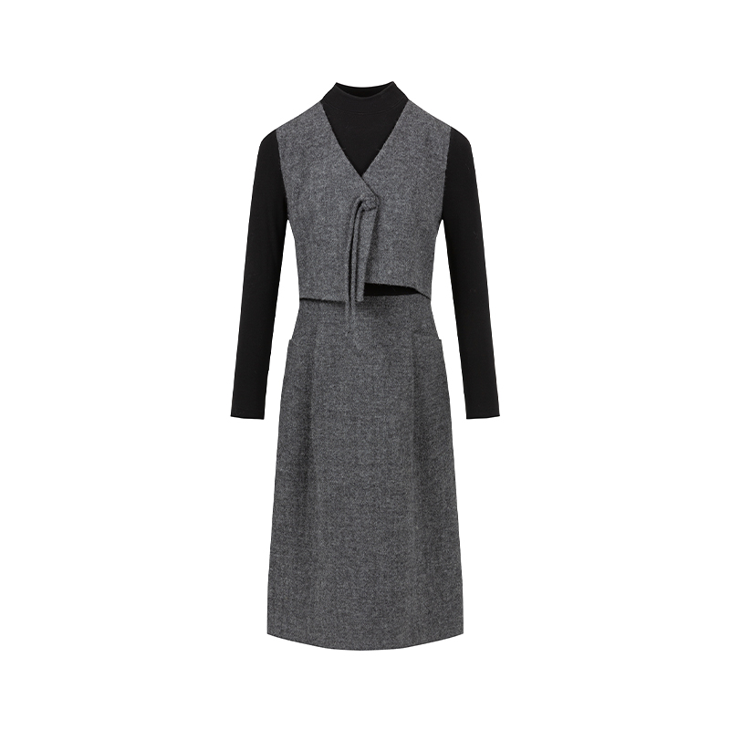 【时菲菲】商场同款100%绵羊毛假两件连衣裙N1910B44598