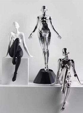 空山基机械姬女神摆件高级家居轻奢艺术装饰客厅桌V面电镀人物雕