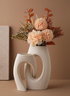 爆款北欧风交叉素胚陶瓷花E瓶摆件家居客厅创意花器