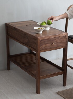 新中式沙发边几实木禅意展示柜黑胡桃木客厅简约T置物架茶几家俱