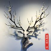 招财鹿头壁挂壁饰客厅电视背景墙面装 修挂饰 饰挂件玄关墙上墙壁装