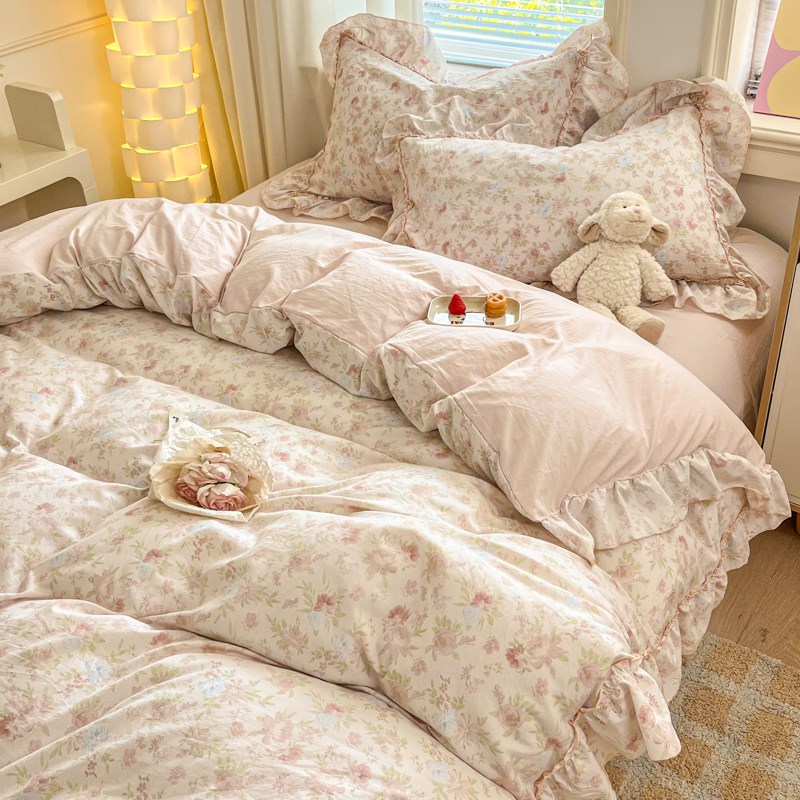 A类法式花边床上四件套水洗棉20A25新款床单被套罩宿舍床品三件套