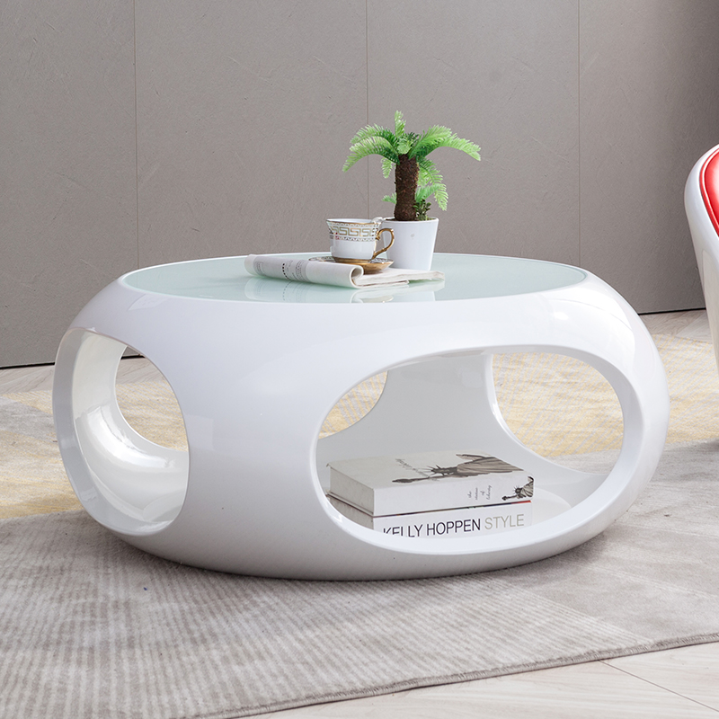 茶几会客洽谈玻璃客厅现代创意个性E简约圆形镂空家用店铺接待桌