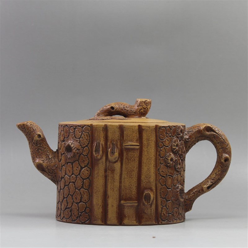 紫砂壶纯全手工仿古仿老工艺品段泥仿陈鸣远树段树桩松针壶茶壶